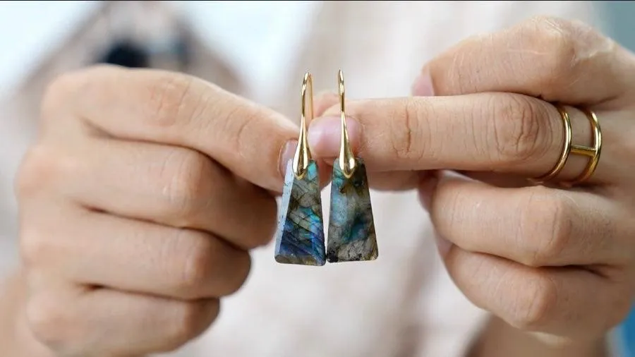 Wiluray Rose Quartz Gold Drop Earrings
